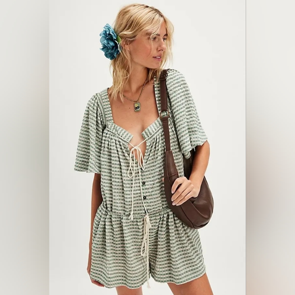 NWOT Free People County Line Plaid Romper - Picture 2 of 7